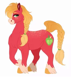 Size: 861x928 | Tagged: safe, artist:cascayd, derpibooru import, big macintosh, pony, big femboyintosh, braid, female, gender headcanon, honeycrisp blossom, image, jpeg, lgbt, lgbt headcanon, macareina, rule 63, simple background, trans girl, trans mare, trans mare big mac, transgender, white background