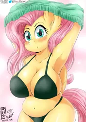 Size: 1170x1654 | Tagged: suggestive, artist:viejillox64art, derpibooru import, fluttershy, anthro, bat pony, pegasus, pony, absolute cleavage, armpits, belly, belly button, big breasts, blushing, bra, breasts, busty fluttershy, chubby, chubbyshy, cleavage, clothes, fat, fattershy, female, flutterbat, fupa, huge breasts, mare, panties, plump, race swap, solo, solo female, sweater, sweatershy, thick, underwear, undressing