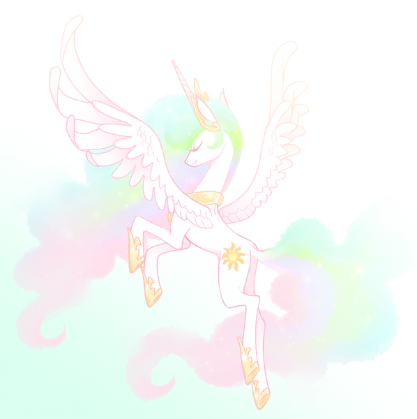 Size: 888x891 | Tagged: safe, artist:vergolophus, derpibooru import, princess celestia, alicorn, pony, eyes closed, smiling, solo, spread wings, wings