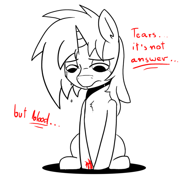 Size: 3000x3000 | Tagged: semi-grimdark, artist:fajnyziomal, derpibooru import, oc, unofficial characters only, pony, blood, crying, sad, self harm, sitting, solo