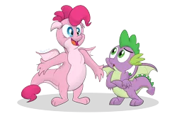 Size: 3616x2365 | Tagged: artist:rupertbluefox, crossed arms, cute, cute little fangs, derpibooru import, diapinkes, dragon, dragonified, fangs, happy, pinkiedragon, pinkie pie, safe, species swap, spike, transformation, winged spike