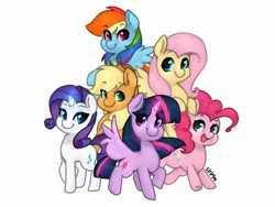 Size: 2048x1536 | Tagged: safe, artist:siripim111, derpibooru import, applejack, fluttershy, pinkie pie, rainbow dash, rarity, twilight sparkle, twilight sparkle (alicorn), alicorn, earth pony, pegasus, pony, unicorn, chibi, cute, dashabetes, diapinkes, female, glowing horn, group, horn, jackabetes, mane six, raribetes, shyabetes, simple background, smiling, twiabetes, white background