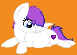 Size: 648x463 | Tagged: safe, artist:xxzebra-printxx, derpibooru import, oc, oc:amethyst, pegasus, pony, base used, belly, crying, female, looking at belly, mare, orange background, pregnant, prone, simple background, worried