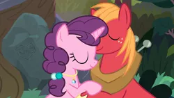 Size: 1920x1080 | Tagged: safe, derpibooru import, screencap, big macintosh, sugar belle, pony, the big mac question, eyes closed, intertwined trees, jewelry, ring, tree, wedding ring