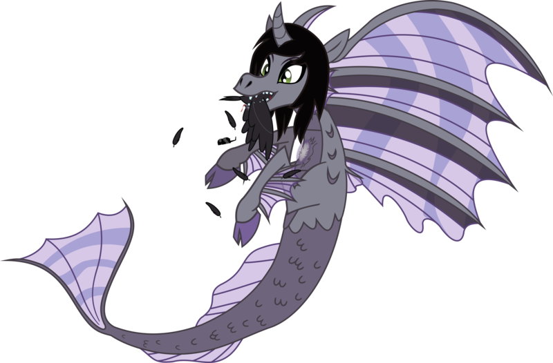 Size: 5007x3292 | Tagged: semi-grimdark, artist:lightningbolt, derpibooru import, ponified, ponified:kellin quinn, bird, crow, pony, siren, derpibooru, .svg available, biting, blood, cloven hooves, cool crow, curved horn, derpibooru badge, dripping blood, drool, eating, fangs, feather, fins, fish tail, hooves, horn, hunting, meta, predation, predator, scales, simple background, sirens doing siren things, sirens eating meat, sleeping with sirens, solo, sunglasses, svg, transparent background, vector, vore