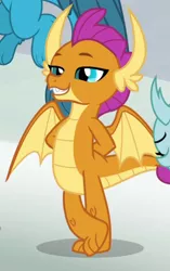 Size: 394x628 | Tagged: safe, derpibooru import, screencap, gallus, ocellus, smolder, dragon, gryphon, the ending of the end, cropped, cute, dragoness, female, lidded eyes, offscreen character, paws, solo focus