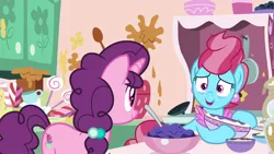 Size: 1920x1080 | Tagged: safe, derpibooru import, screencap, cup cake, sugar belle, earth pony, pony, unicorn, the big mac question, batter, duo, female, food, mare