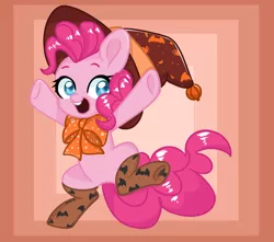 Size: 1280x1130 | Tagged: safe, artist:nemovonsilver, artist:sleepy-galaxydragon-art, derpibooru import, pinkie pie, earth pony, pony, bipedal, bow, clothes, cute, diapinkes, halloween, happy, hat, holiday, open mouth, socks, solo, teeth, witch hat