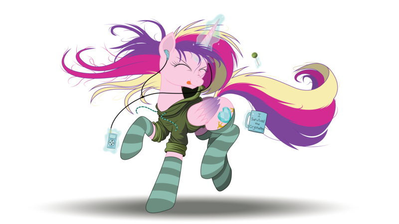 Size: 10667x6000 | Tagged: safe, alternate version, artist:beyondequestria, artist:ncmares, derpibooru import, princess cadance, alicorn, pony, ask majesty incarnate, absurd resolution, background removed, candy, clothes, cute, cutedance, dancing, earbuds, eyes closed, female, food, glowing horn, headphones, hoodie, horn, ipod, jacket, levitation, listening, lollipop, magic, majestic as fuck, mare, mug, music, ncmares is trying to murder us, nose wrinkle, signature, simple background, socks, solo, striped socks, telekinesis, tongue out, transparent background