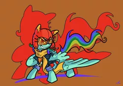 Size: 2904x2027 | Tagged: safe, artist:docwario, artist:littmosa, derpibooru import, rainbow dash, pegasus, pony, bomber jacket, bomberman, clothes, collaboration, dashtober, glasses, grin, jacket, smiling, solo