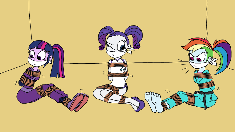 Size: 1920x1080 | Tagged: safe, artist:bugssonicx, derpibooru import, rainbow dash, rarity, twilight sparkle, equestria girls, alternate outfits, arm behind back, barefoot, black belt, bondage, bound and gagged, brightly colored ninjas, cheongsam, chinese dress, cloth gag, clothes, dashsub, dress, feet, female, femsub, gag, gi, karate, kung fu, kunoichi, martial artist rarity, martial arts, ninja, ponytail, rarisub, robe, rope, rope bondage, sandals, submissive, tied up, trousers, twisub