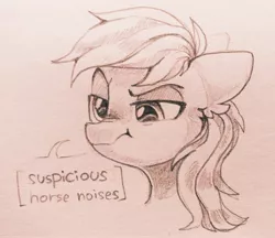 Size: 2048x1773 | Tagged: safe, artist:trickate, derpibooru import, derpy hooves, pegasus, pony, bust, cute, derpabetes, descriptive noise, female, grayscale, head shot, horse noises, mare, monochrome, pencil drawing, portrait, simple background, sketch, solo, speech bubble, suspicious, traditional art, white background