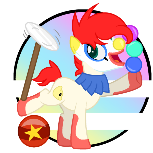 Size: 1300x1300 | Tagged: safe, artist:katnekobase, artist:ponkus, derpibooru import, oc, earth pony, pony, ball, base used, clown, clown makeup, clown pony, cute, happy, male, simple background, solo, spinning plates, stallion