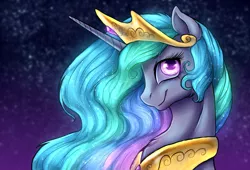 Size: 1500x1018 | Tagged: safe, artist:not-ordinary-pony, derpibooru import, princess celestia, alicorn, pony, bust, cheek fluff, chest fluff, crown, cute, cutelestia, glowing eyes, glowing mane, jewelry, portrait, profile, regalia, solo