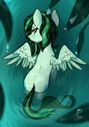 Size: 1267x1804 | Tagged: safe, artist:umculi, derpibooru import, oc, oc:eden shallowleaf, unofficial characters only, pegasus, pony, above, solo, wings