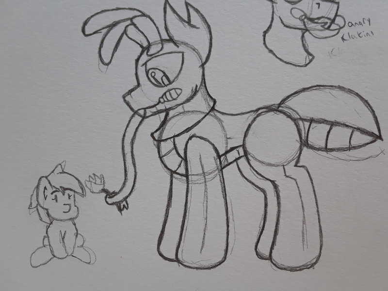 Size: 2576x1932 | Tagged: safe, artist:drheartdoodles, derpibooru import, oc, oc:xi, ant, ant pony, insect, original species, pony, abdomen, antennae, background character, female, filly, long tongue, mandibles, size difference, tongue out
