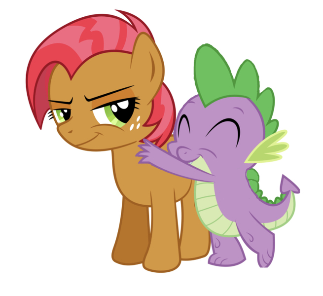 Size: 750x687 | Tagged: artist needed, safe, derpibooru import, edit, editor:undeadponysoldier, babs seed, spike, dragon, earth pony, pony, adorababs, babspike, cute, daaaaaaaaaaaw, female, filly, freckles, hug, male, shipping, smiling, spikabetes, straight