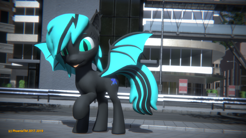 Size: 3840x2160 | Tagged: safe, artist:phoenixtm, derpibooru import, oc, oc:sapphire light, bat pony, pony, 3d, bat pony oc, bat wings, cute, happy, spread wings, tongue out, watermark, weapons-grade cute, wings