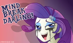 Size: 1000x600 | Tagged: safe, alternate version, artist:lennonblack, derpibooru import, rarity, equestria girls, abstract background, ahegao, crying, darling, drool, female, implied rape, implied sex, makeup, mind break, open mouth, running makeup, solo, speech, talking, tongue out