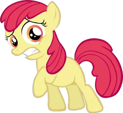 Size: 3515x3226 | Tagged: safe, artist:blindcavesalamander, derpibooru import, edit, editor:slayerbvc, vector edit, apple bloom, earth pony, pony, the show stoppers, accessory-less edit, female, filly, high res, missing accessory, scared, simple background, solo, transparent background, vector