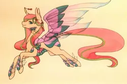 Size: 1024x683 | Tagged: artist:oneiria-fylakas, derpibooru import, female, oc, oc:fruccia, original species, safe, solo, traditional art, transparent wings, unofficial characters only, wings, ytar