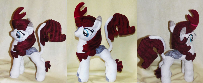 Size: 1534x630 | Tagged: safe, artist:crazyditty, derpibooru import, oc, oc:fausticorn, unofficial characters only, alicorn, kirin, kirinified, lauren faust, photo, plushie, quadrupedal, solo, species swap