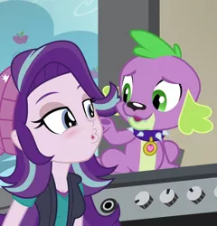 Size: 594x618 | Tagged: safe, artist:conikiblasu-fan, derpibooru import, edit, edited screencap, screencap, spike, starlight glimmer, dog, equestria girls, rainbow rocks, blushing, cropped, female, kissing, male, open mouth, shipping, sparlight, spike gets all the equestria girls, spike the dog, straight, vector