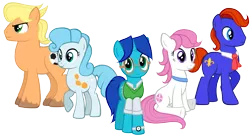 Size: 5154x2796 | Tagged: safe, artist:petraea, derpibooru import, oc, oc:ace, oc:andromeda, oc:clue, oc:lancer, oc:sundance, unofficial characters only, earth pony, pony, unicorn, clothes, female, glasses, male, mare, necktie, shirt, simple background, stallion, sweater vest, transparent background, vector
