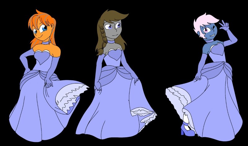 Size: 1280x753 | Tagged: safe, derpibooru import, oc, oc:azure/sapphire, oc:cold front, oc:disty, oc:disty dusk, unofficial characters only, equestria girls, clothes, crossdressing, dress, evening gloves, femboy, gloves, gowns, long gloves, male, princess dresses