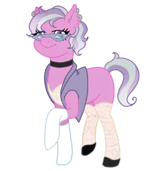 Size: 2421x2488 | Tagged: safe, artist:ponyrasmeii, derpibooru import, oc, oc:satin crystal, unofficial characters only, earth pony, pony, blank flank, choker, clothes, ear piercing, earring, female, flats, glasses, gloves, jewelry, magical lesbian spawn, mare, offspring, parent:limestone pie, parent:suri polomare, parents:suristone, piercing, raised hoof, raised leg, shoes, simple background, socks, solo, stockings, thigh highs, transparent background, vest