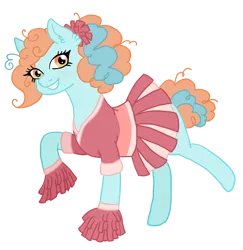 Size: 2421x2488 | Tagged: safe, artist:ponyrasmeii, derpibooru import, oc, oc:swift-steps, unofficial characters only, earth pony, pony, icey-verse, cheerleader, cheerleader outfit, clothes, cute, female, magical lesbian spawn, mare, offspring, parent:lighthoof, parent:shimmy shake, parents:shimmyhoof, pleated skirt, pom pom, raised hoof, raised leg, shirt, simple background, skirt, solo, transparent background