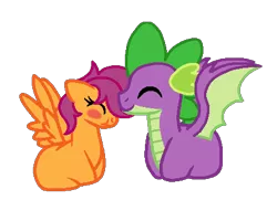 Size: 443x321 | Tagged: artist needed, safe, derpibooru import, scootaloo, spike, dragon, pegasus, pony, blushing, cute, female, male, mare, older, older scootaloo, older spike, scootaspike, scrunchy face, shipping, simple background, straight, transparent background, winged spike