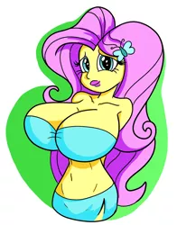 Size: 1141x1454 | Tagged: suggestive, artist:stammis, derpibooru import, fluttershy, bat pony, human, equestria girls, big breasts, bimbo, bimboification, bimboshy, breasts, busty fluttershy, colored, flat colors, flutterbat, huge breasts, race swap, simple background, skimpy outfit, sluttershy, solo