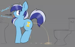 Size: 1200x753 | Tagged: suggestive, artist:itsmeelement, derpibooru import, minuette, pony, dialogue, fail, female, fetish, leaktober, leaktober 2019, mare, pissing, toilet, tongue out, urine, watersports