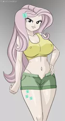Size: 812x1500 | Tagged: suggestive, artist:chuyryu, derpibooru import, fluttershy, bat pony, human, equestria girls, belly button, bellyring, breasts, busty fluttershy, cleavage, clothes, erect nipples, evil grin, flutterbat, flutterbitch, grin, humanized, midriff, nipple outline, nudity, open fly, panties, piercing, race swap, redraw, sexy, smiling, stupid sexy fluttershy, thong, underwear, wide hips