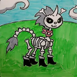 Size: 3072x3072 | Tagged: safe, artist:eternaljonathan, derpibooru import, skellinore, pony, unicorn, the break up breakdown, bone, gativerso, skeleton, traditional art, whiteboard