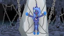 Size: 1800x1016 | Tagged: safe, artist:ocarinaplaya, derpibooru import, princess luna, pony, cave, chains, music video, s1 luna