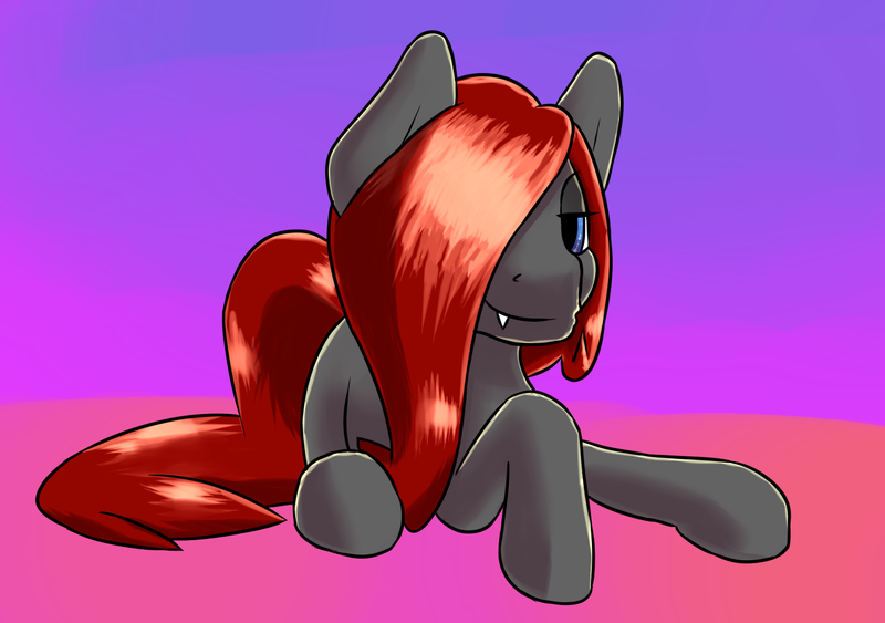 Size: 1452x1022 | Tagged: safe, artist:fluor1te, derpibooru import, oc, oc:cerise, unofficial characters only, pony, fangs, long mane, male, simple background, sitting, solo, stallion