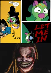 Size: 775x1115 | Tagged: safe, derpibooru import, cheerilee, pony, bray wyatt, dredlocks, exploitable meme, mask, meme, sports, surprise entrance meme, the fiend, wrestling, wwe