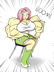 Size: 3024x4032 | Tagged: suggestive, artist:nokozeze, derpibooru import, fluttershy, bat pony, equestria girls, biceps, big breasts, breasts, busty fluttershy, fetish, flutterbat, huge breasts, muscle fetish, muscles, muscleshy, overdeveloped muscles, race swap, simple background, solo, uneven growth, white background