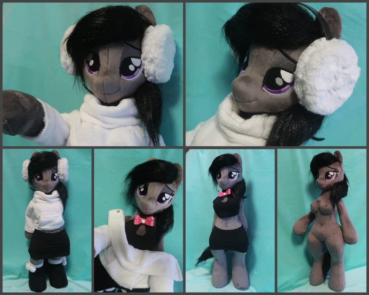 Size: 2000x1600 | Tagged: anthro, anthro plushie, artist:burgunzik, breasts, clothes, derpibooru import, earmuffs, female, irl, midriff, nipples, nudity, octavia melody, photo, plushie, questionable, semi-anthro, skirt, solo, solo female