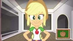 Size: 400x225 | Tagged: safe, derpibooru import, screencap, applejack, diy with applejack, equestria girls, equestria girls series, spoiler:eqg series (season 2), cute, goofy smile, happlejack, jackabetes, photo, solo