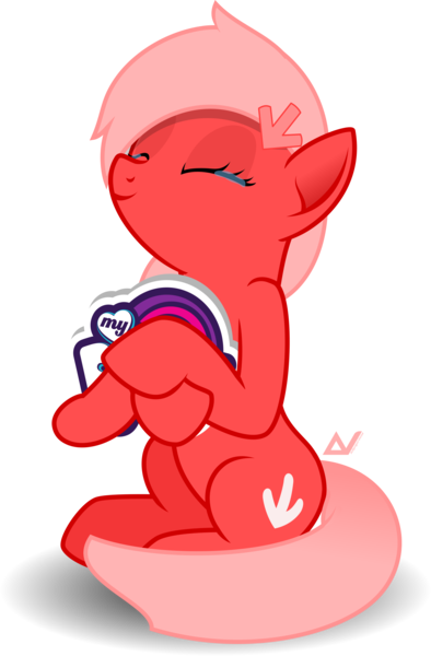 Size: 1900x2892 | Tagged: safe, artist:arifproject, derpibooru import, oc, oc:downvote, ponified, earth pony, pony, derpibooru, crying, derpibooru ponified, holding, meta, my little pony logo, simple background, sitting, smiling, solo, tears of joy, transparent background, vector