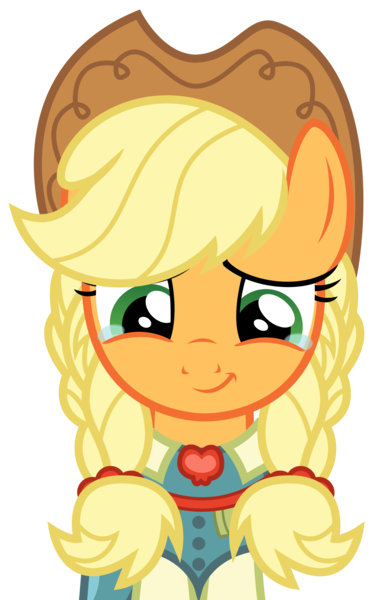 Size: 1531x2463 | Tagged: safe, artist:sketchmcreations, derpibooru import, applejack, earth pony, pony, the big mac question, braid, braided pigtails, clothes, crying, cute, dress, female, hat, jackabetes, mare, simple background, smiling, solo, tears of joy, transparent background, vector