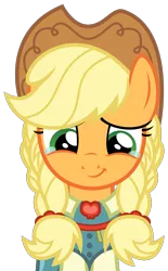 Size: 1531x2463 | Tagged: safe, artist:sketchmcreations, derpibooru import, applejack, earth pony, pony, the big mac question, braid, braided pigtails, clothes, crying, cute, dress, female, hat, jackabetes, mare, simple background, smiling, solo, tears of joy, transparent background, vector