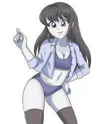Size: 1968x2283 | Tagged: suggestive, artist:sumin6301, derpibooru import, octavia melody, equestria girls, adorasexy, belly button, bra, breasts, busty octavia, cleavage, clothes, crop top bra, cute, female, gray underwear, looking at you, panties, sexy, simple background, smiling, solo, solo female, underwear, white background, zettai ryouiki