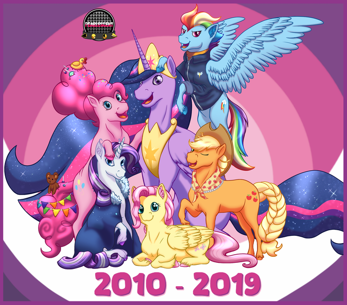 Size: 2500x2200 | Tagged: safe, artist:pearlescent, derpibooru import, applejack, fluttershy, pinkie pie, princess twilight 2.0, rainbow dash, rarity, twilight sparkle, twilight sparkle (alicorn), alicorn, earth pony, pegasus, pony, unicorn, season 9, the last problem, spoiler:s09, 9 years, applejack's hat, canon, cowboy hat, end of ponies, granny smith's scarf, group photo, hat, hoers, mane six, mane six opening poses, memories, my little pony, older, older applejack, older fluttershy, older mane six, older pinkie pie, older rainbow dash, older rarity, older twilight, tribute