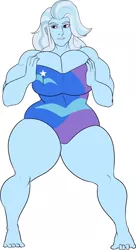 Size: 1837x3382 | Tagged: safe, artist:owlizard, derpibooru import, trixie, monster girl, equestria girls, big breasts, breasts, busty trixie, clothes, female, giantess, grand and muscular trixie, huge breasts, macro, muscles, muscular female, simple background, swimsuit, white background