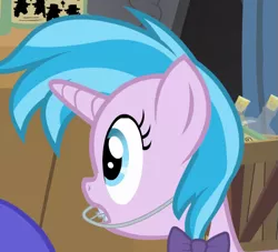 Size: 559x507 | Tagged: safe, derpibooru import, screencap, air way, pearly whites, sea swirl, seafoam, pony, leap of faith, braces, cropped, offscreen character, solo focus