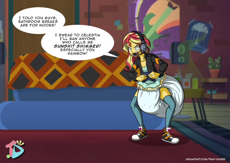 Size: 4092x2893 | Tagged: questionable, artist:trap-diaper, derpibooru import, sunset shimmer, equestria girls, angry, clothes, converse, diaper, diaper fetish, fetish, gamer sunset, hypermess, ironic, meme, messy diaper, poofy diaper, poop, poopy diaper, rage, rage face, raging, shoes, sneakers, solo